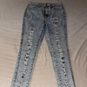 Vibrant Light Blue Distressed Skinny Jeans